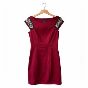 Allen B. By Allen Schwartz Burgundy Dress w/ Embellished Shoulders. Size Small